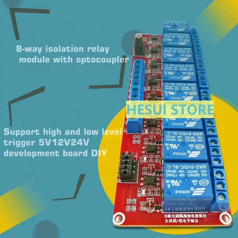 Relay 8 Channel Board - 8-kanaals relaismodule met optocoupler-isolatie ondersteunt hoog-